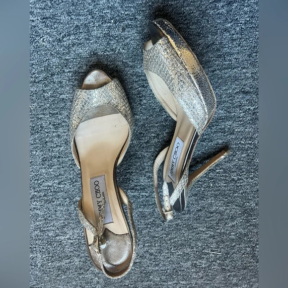 Jimmy Choo NOVA Peep Toe Slingback Glitter Pumps Size 36.5 - Picture 2 of 9